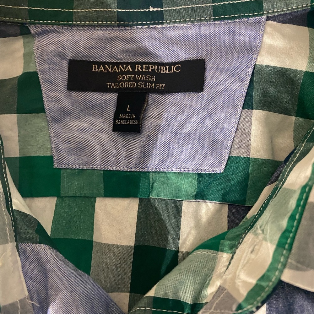 Banana Republic soft wash tailored slim fit L green, blue, white button down